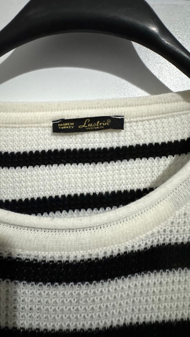 Kadın Çizgili Uzun Kollu  Triko Kazak - Görsel 3