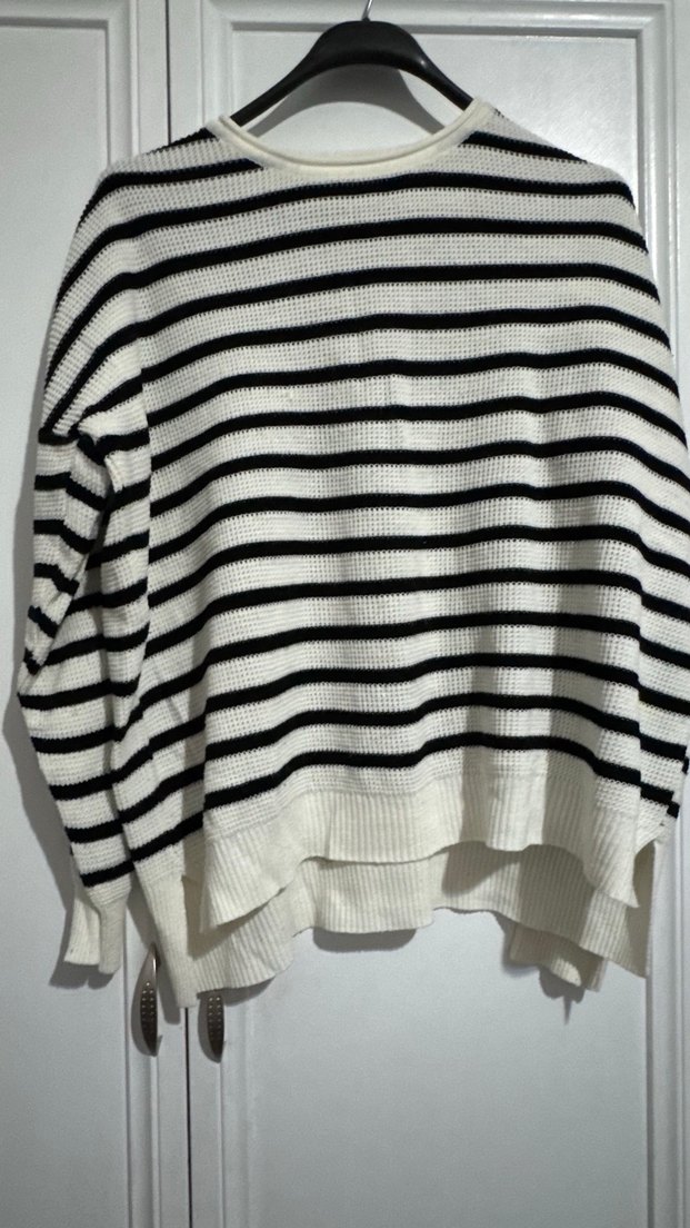 Kadın Çizgili Uzun Kollu  Triko Kazak - Görsel 2