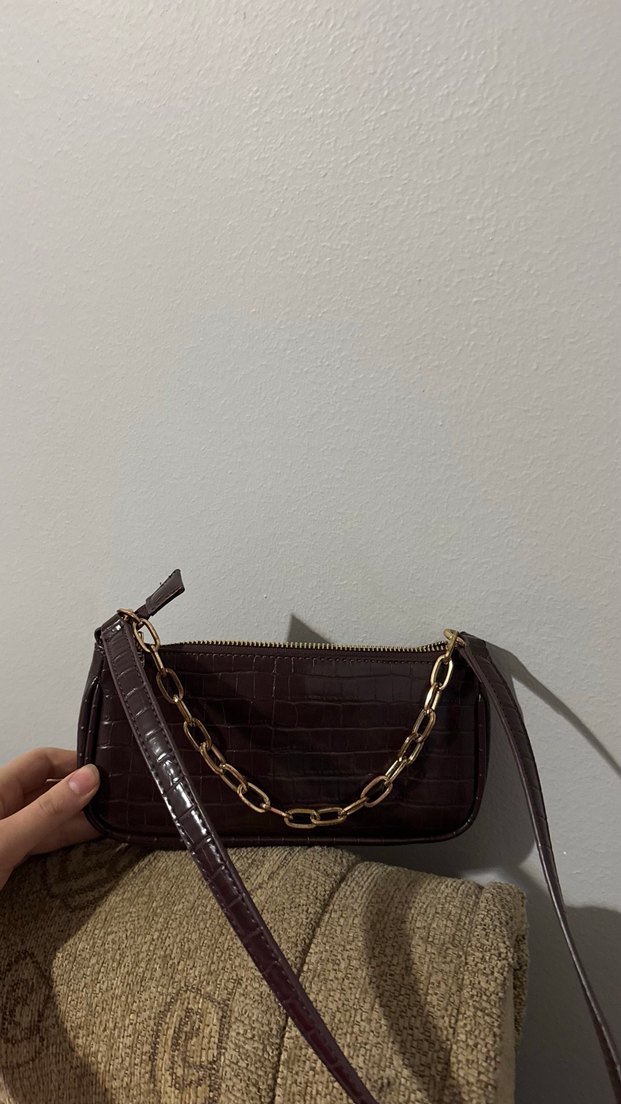 Zincir Detaylı Yılan Desenli Deri Çanta - Görsel 2