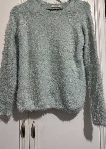 Açık mavi Peluş Detaylı Kadın Yün Kazak - Görsel 2