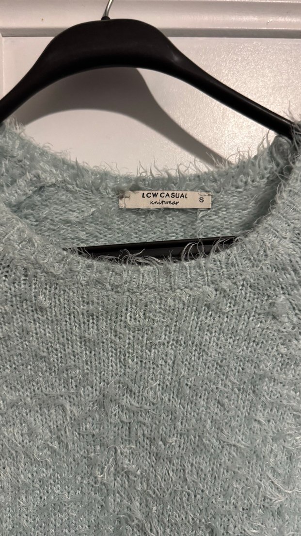 Açık mavi Peluş Detaylı Kadın Yün Kazak - Görsel 3