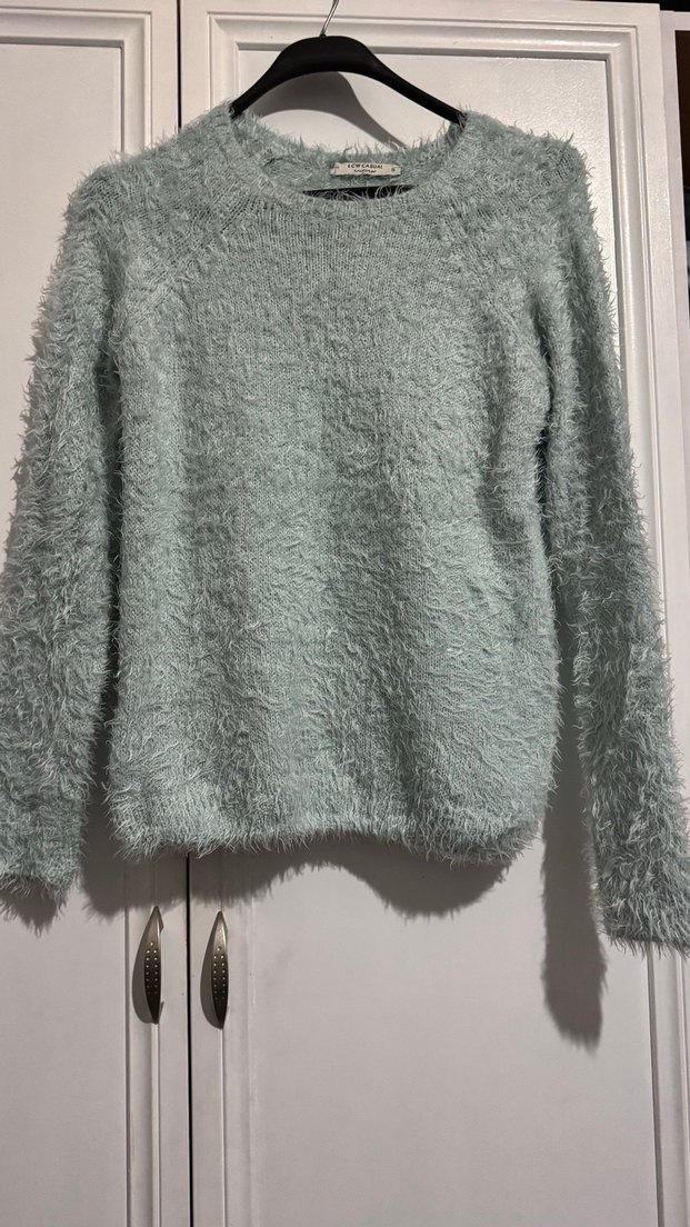 Açık mavi Peluş Detaylı Kadın Yün Kazak - Görsel 2