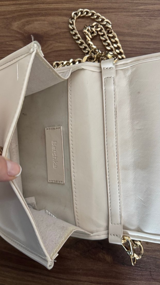 Bej Deri Zincir Detaylı Kadın Çanta - Görsel 3