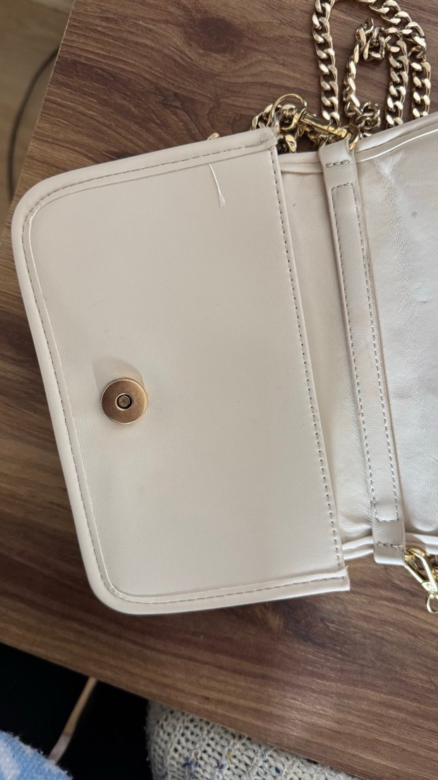 Bej Deri Zincir Detaylı Kadın Çanta - Görsel 4