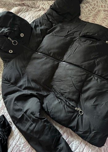 Siyah Fermuarlı Kadın şişme mont - Görsel 5