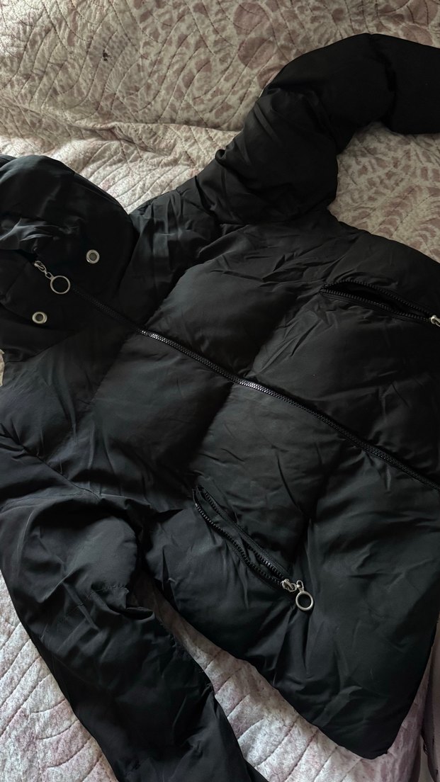 Siyah Fermuarlı Kadın şişme mont - Görsel 2