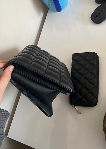 Siyah deri kapitone çanta - Görsel 2