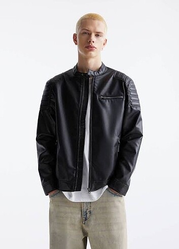 Pull and Bear Pull And Bear Biker Deri Ceket Siyah