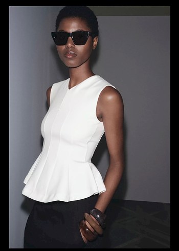 ZARA BEYAZ KOLSUZ PEPLUM İNTERLOK TOP - Görsel 3