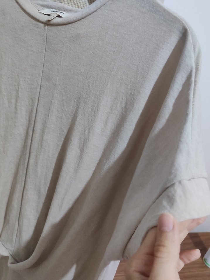 Bej Keten Kadın Tişört - Görsel 4