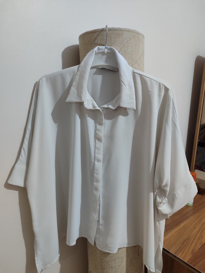 Beyaz Keten Gömlek Yaka Kadın Gömlek - Görsel 2