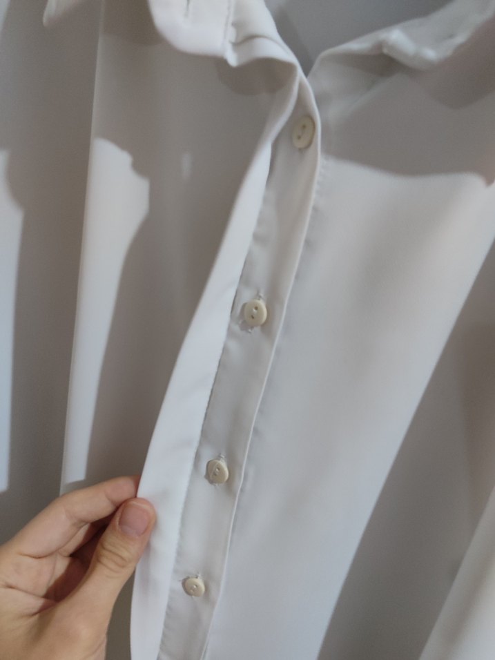 Beyaz Keten Gömlek Yaka Kadın Gömlek - Görsel 4