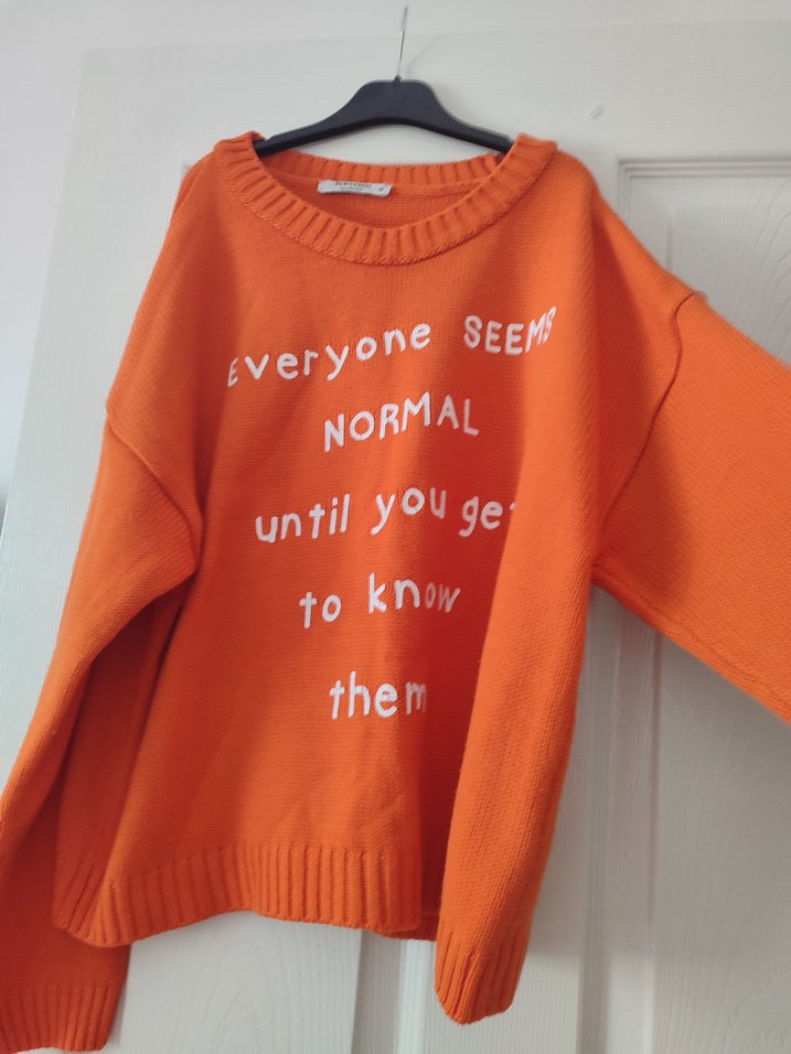 Turuncu Baskılı Triko Midi Kazak - Görsel 2