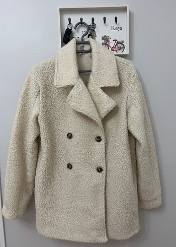 Çift Düğmeli Krem Rengi Kaban - Görsel 5