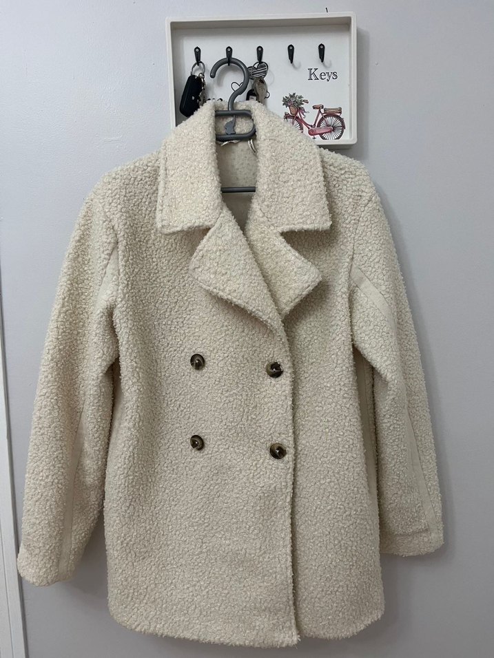 Çift Düğmeli Krem Rengi Kaban - Görsel 5