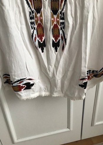 Nakışlı, V Yakalı, Uzun Kollu Bohem Bluz - Görsel 4