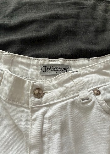 Kadın Beyaz Denim Mini Şort - Görsel 4