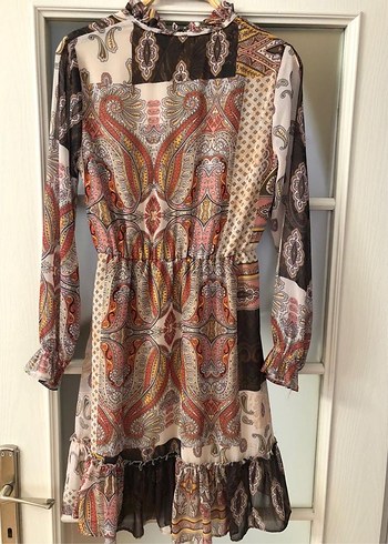 Bohem Desenli Uzun Kollu Kadın Elbise - Görsel 4