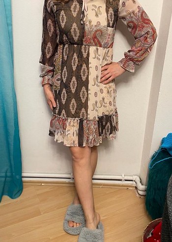 Bohem Desenli Uzun Kollu Kadın Elbise - Görsel 2