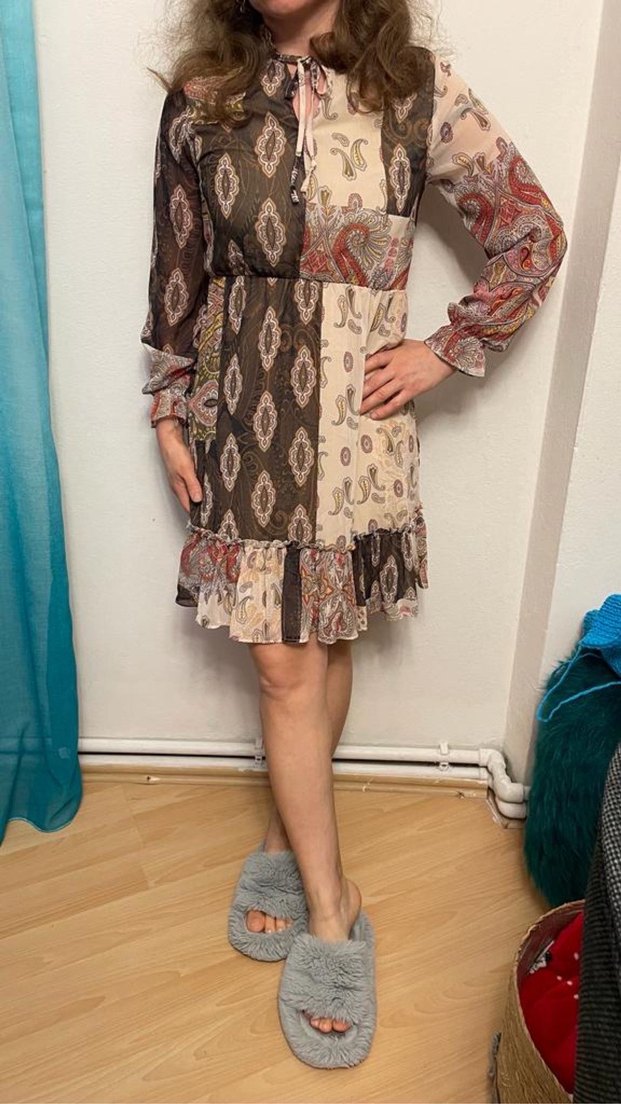 Bohem Desenli Uzun Kollu Kadın Elbise - Görsel 2