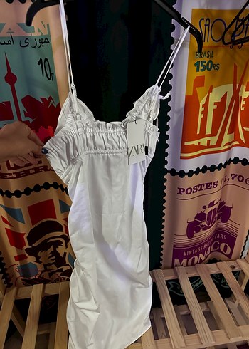 Zara Beyaz büzgülü zara elbise