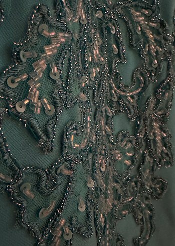 Turkuaz Dantel İşlemeli Uzun Abiye Elbise - Görsel 3