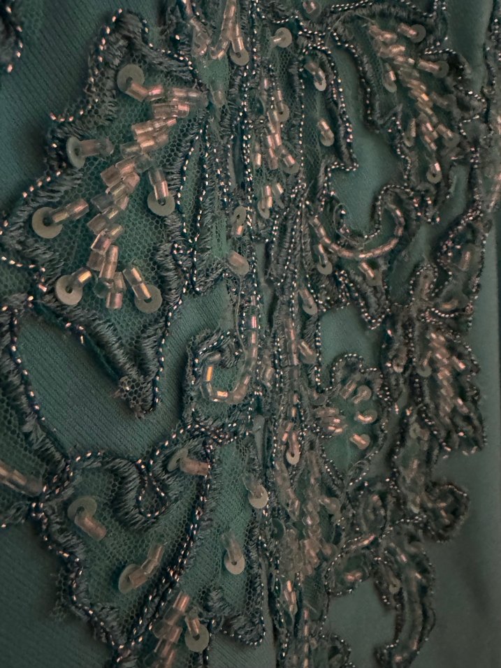 Turkuaz Dantel İşlemeli Uzun Abiye Elbise - Görsel 3