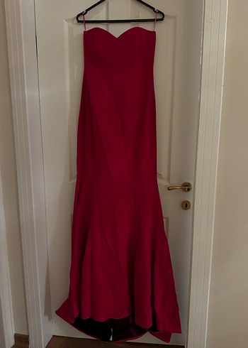 Pembe-Fuşya Straplez Uzun Abiye Elbise - Görsel 3