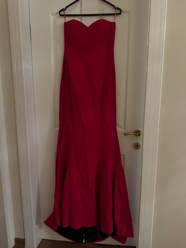 Pembe-Fuşya Straplez Uzun Abiye Elbise - Görsel 3