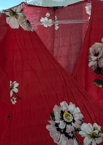 Kırmızı Çiçek Desenli Uzun Bohem Elbise - Görsel 3