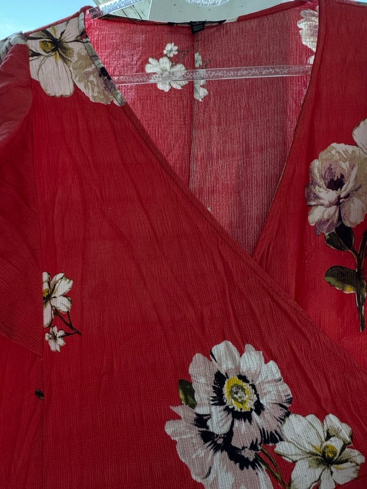 Kırmızı Çiçek Desenli Uzun Bohem Elbise - Görsel 3