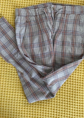 Zara Düğmeli Gri Ekose erkek Kumaş Pantolon