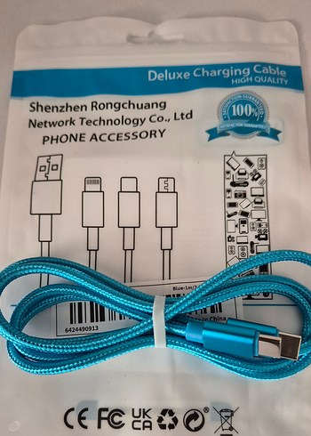 1 mt. Mavi 60 W USB-C-USB-C Telefon Şarj Kablosu Samsung-Iphone. - Görsel 3