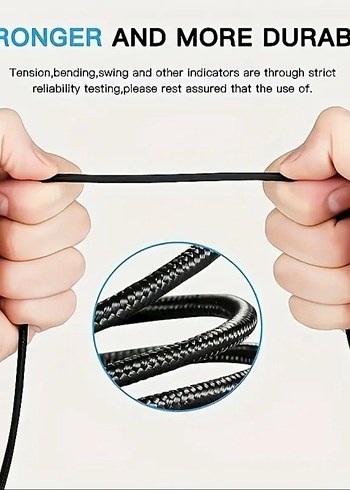 1 mt. Mavi 60 W USB-C-USB-C Telefon Şarj Kablosu Samsung-Iphone. - Görsel 4