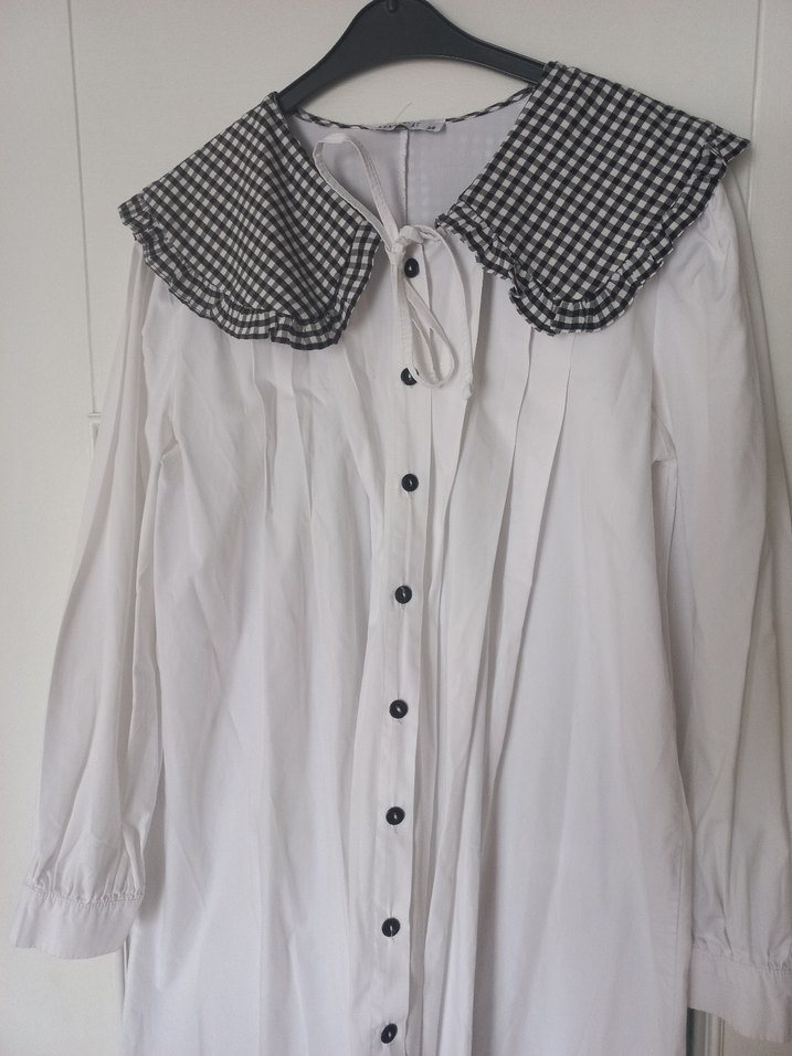 Düğmeli Beyaz Uzun Gömlek - Görsel 3