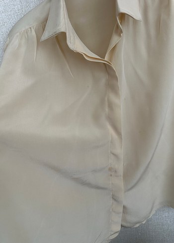 Bej Uzun Kollu %100 ipek Kadın Gömlek - Görsel 2