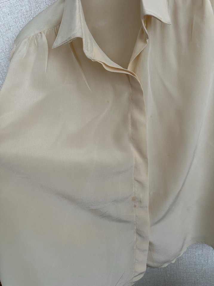 Bej Uzun Kollu %100 ipek Kadın Gömlek - Görsel 2