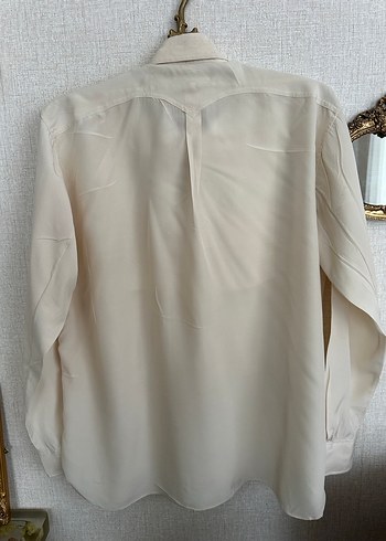 Vintage bej %100 ipek gömlek - Görsel 6