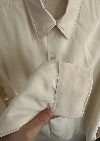 Vintage bej %100 ipek gömlek - Görsel 4