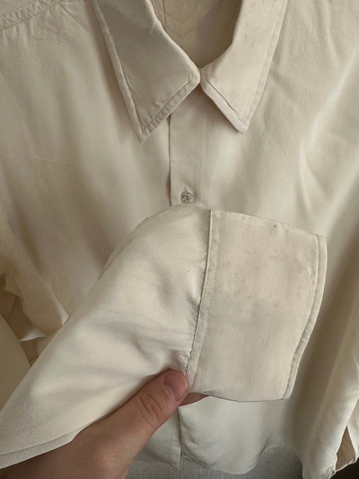 Vintage bej %100 ipek gömlek - Görsel 4