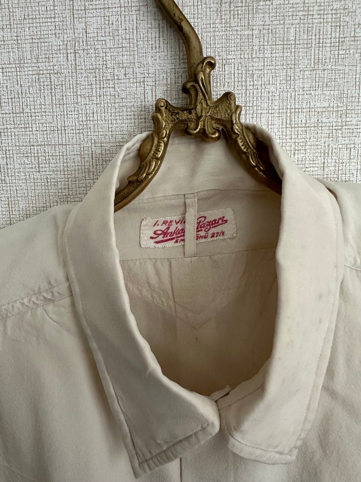 Vintage bej %100 ipek gömlek - Görsel 2
