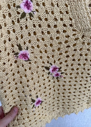 Nakışlı Kısa Kollu Bohem Triko Kazak - Görsel 2