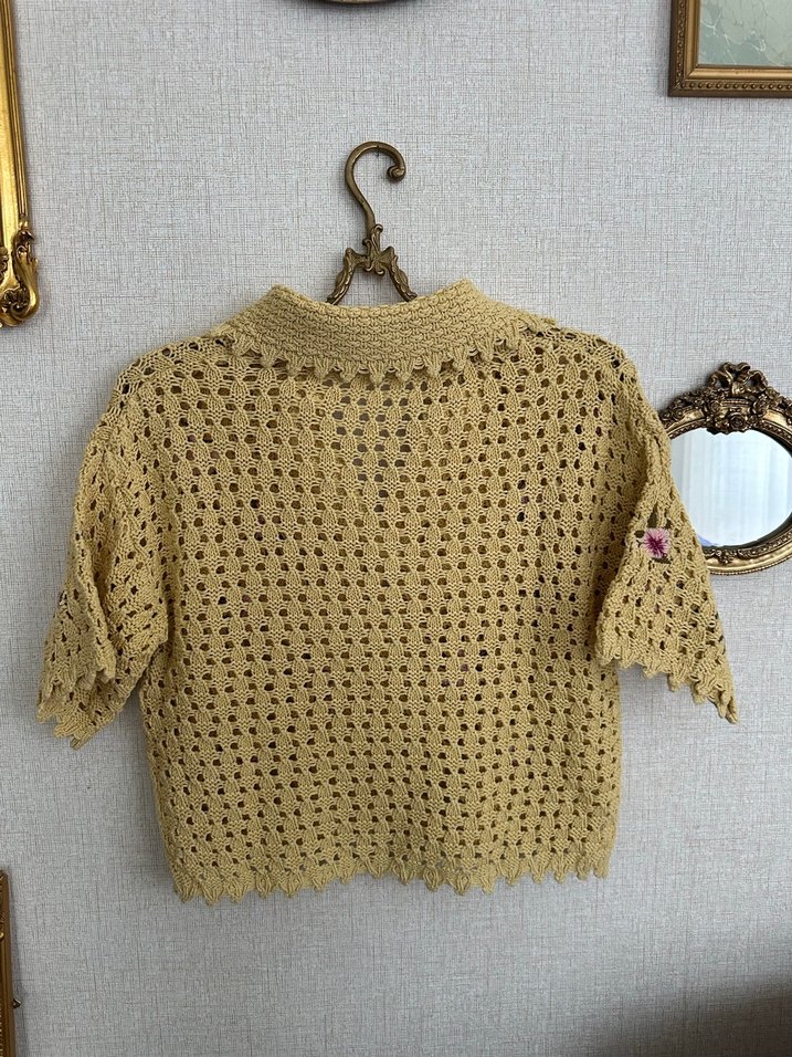 Nakışlı Kısa Kollu Bohem Triko Kazak - Görsel 3