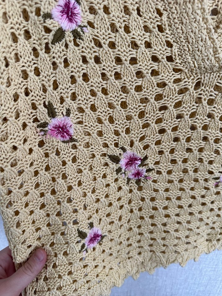 Nakışlı Kısa Kollu Bohem Triko Kazak - Görsel 2