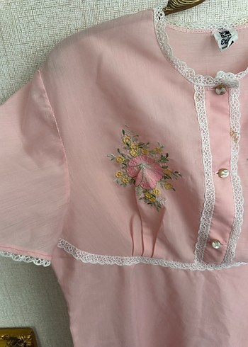 Nakışlı Pembe Uzun Kollu Bohem Gecelik - Görsel 3