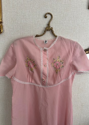 Nakışlı Pembe Uzun Kollu Bohem Gecelik - Görsel 2