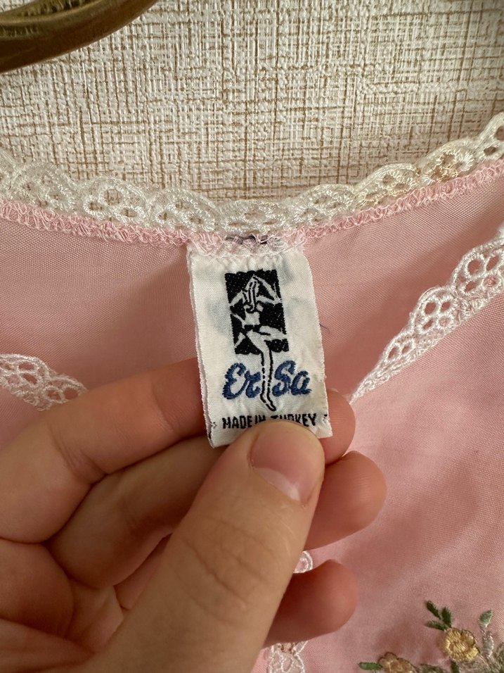 Nakışlı Pembe Uzun Kollu Bohem Gecelik - Görsel 4