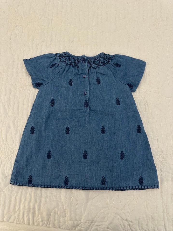 Kız Çocuk Lacivert Nakışlı Kot Elbise - Görsel 2