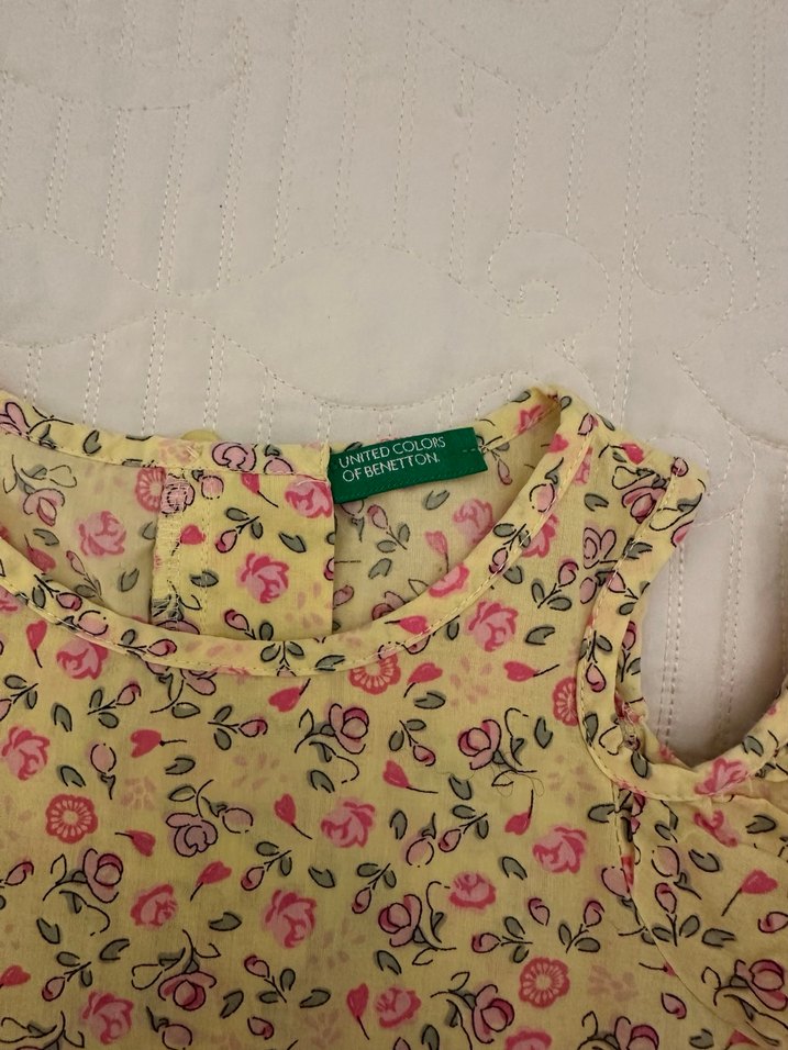 Sarı Çiçekli Kız Elbisesi, Kısa Kollu, Fırfırlı - Görsel 2