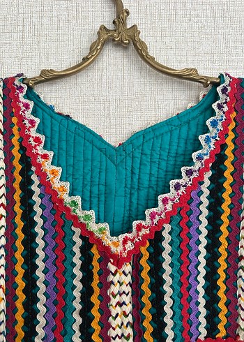 Güpür Detaylı Nakışlı Bohem Uzun Yöresel Kadife Elbise - Görsel 5